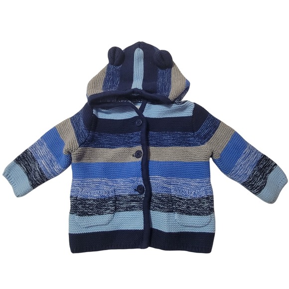 Baby GAP Striped Knit Button Down Hooded Cardigan Sweater 3-6 Months 100% Cotton - Picture 1 of 4